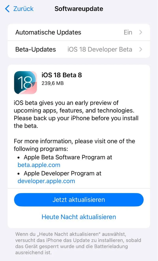 新晃苹果手机维修分享苹果 iOS / iPadOS 18 开发者预览版 Beta 8 发布 